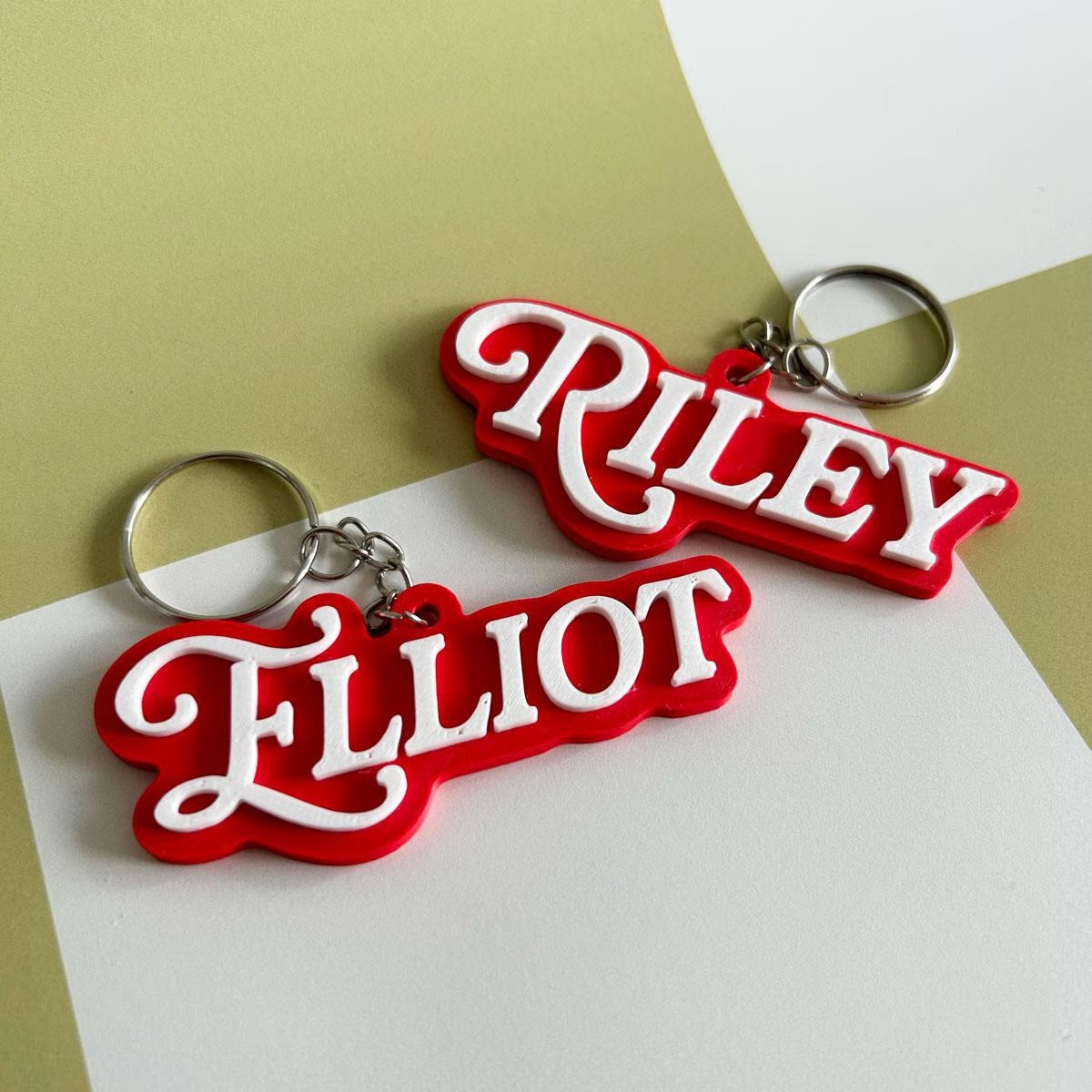 custom name keychain red and white