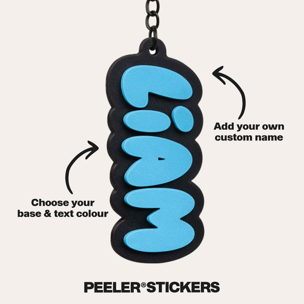 Bubble Text Personalised Name Keyring - Peeler Stickers