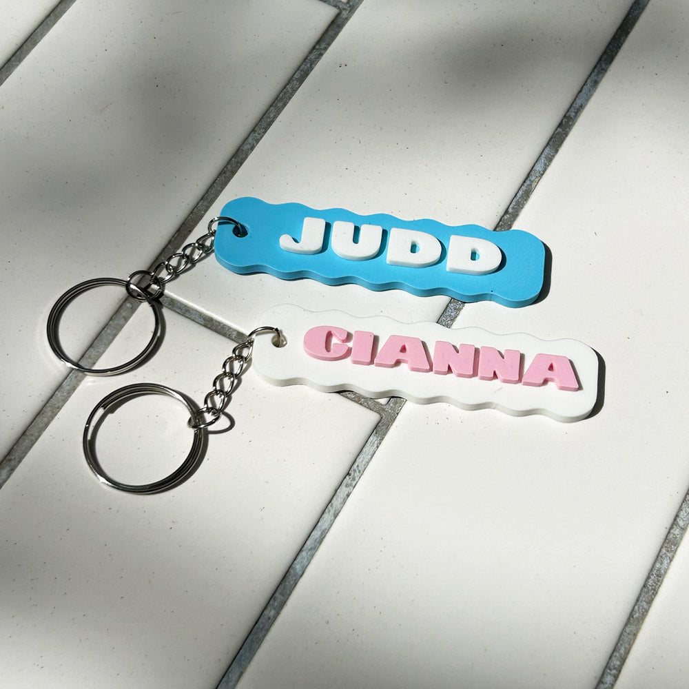 Personalised Name Keychain – Wavy Kids Backpack Tag