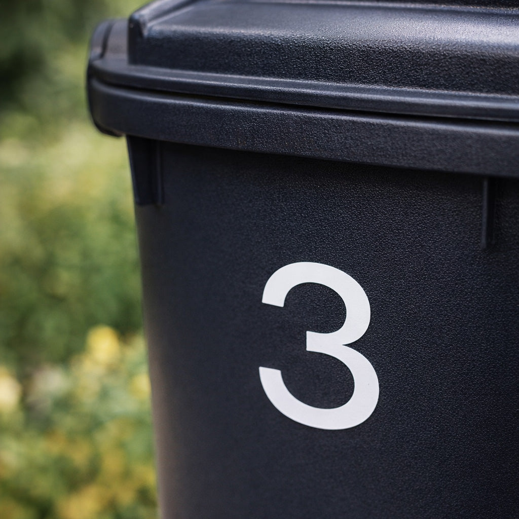 custom bin sticker number 3 vinyl on bin