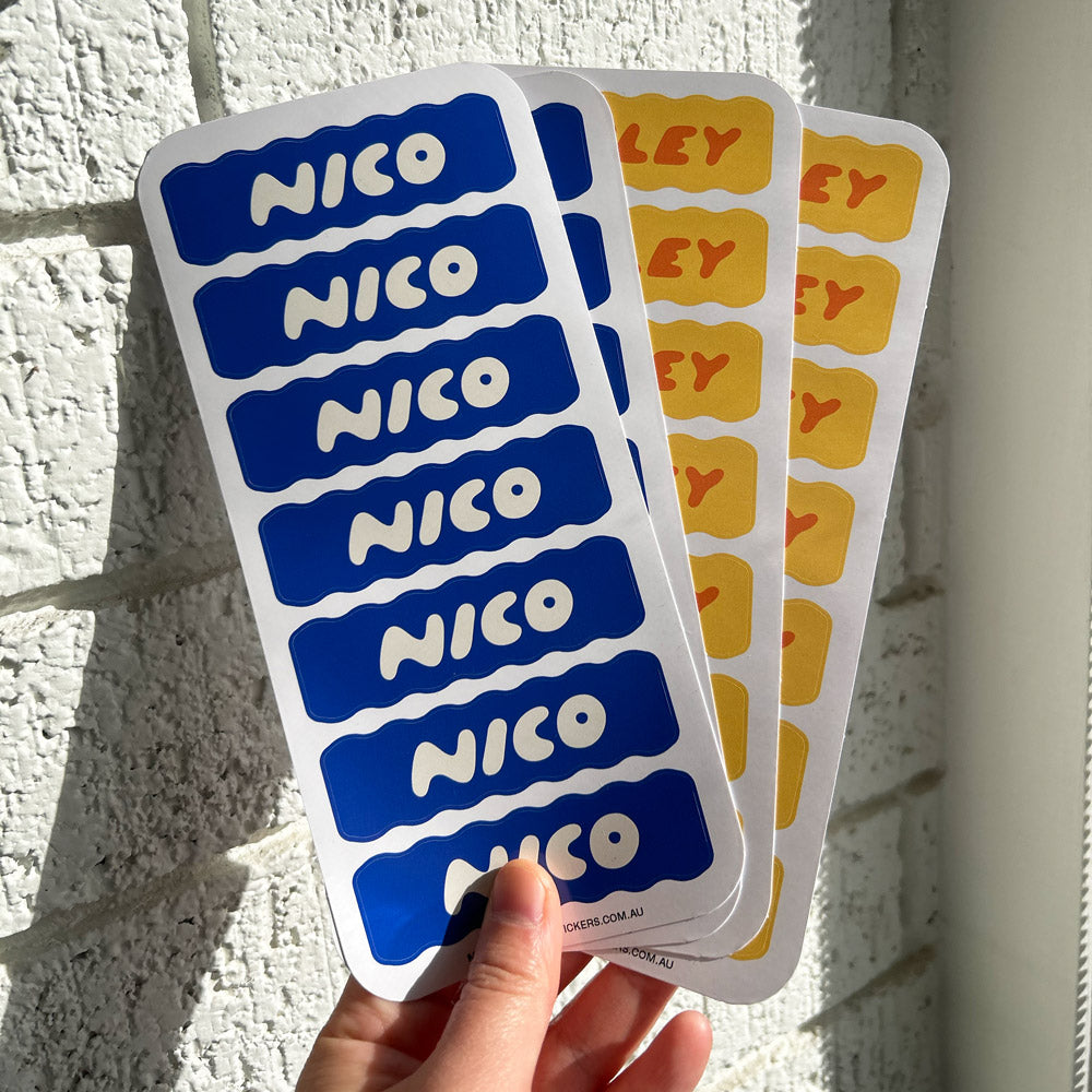 Personalised Wavy Kids Name Labels Set of 2 Sheets