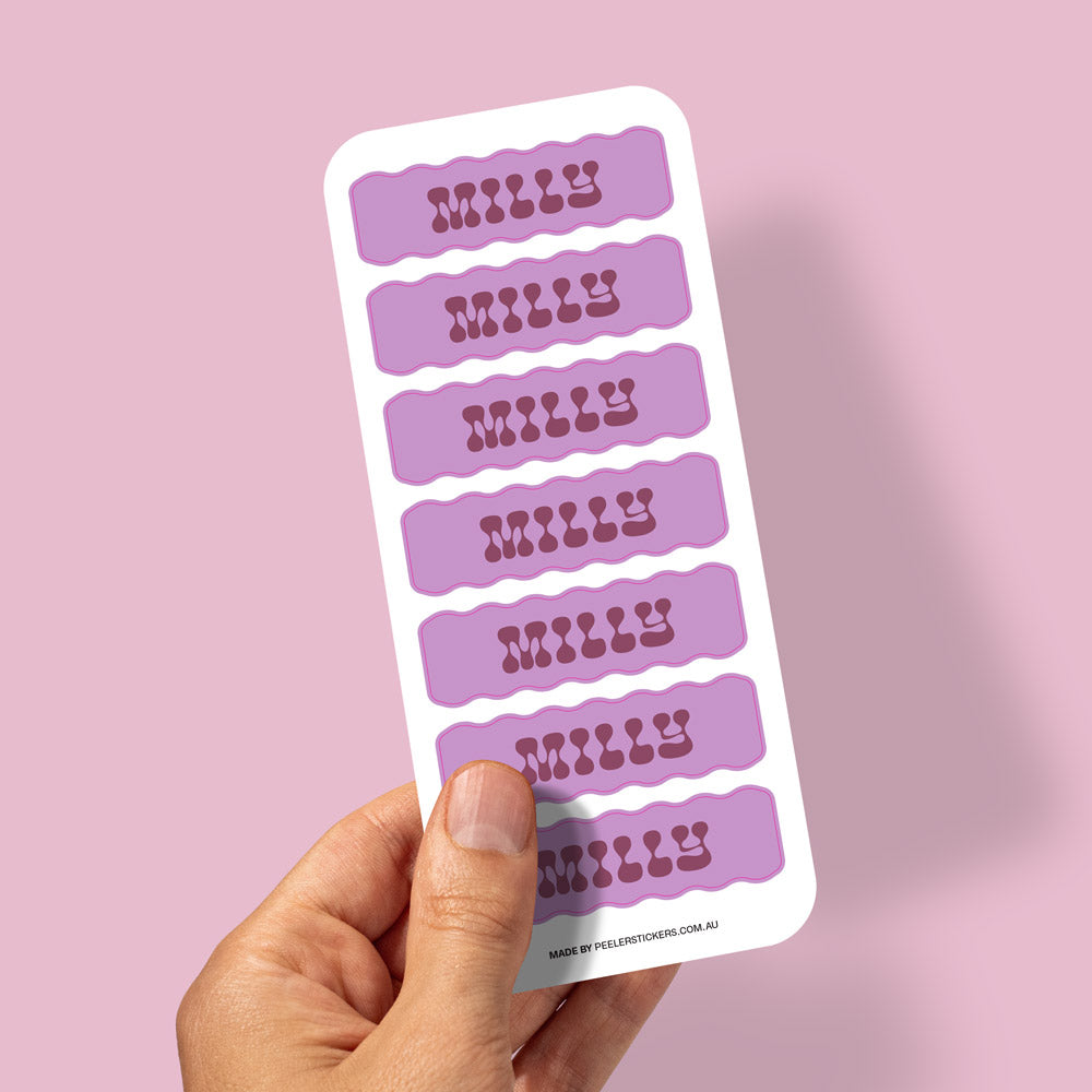 Personalised Kids Name Labels - Wavy Design Purple