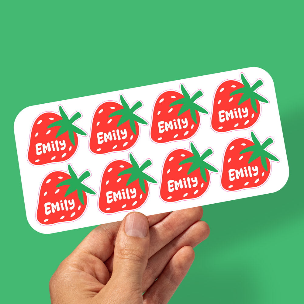 Personalised Kids Strawberry Name Labels – Waterproof School & Daycare Stickers