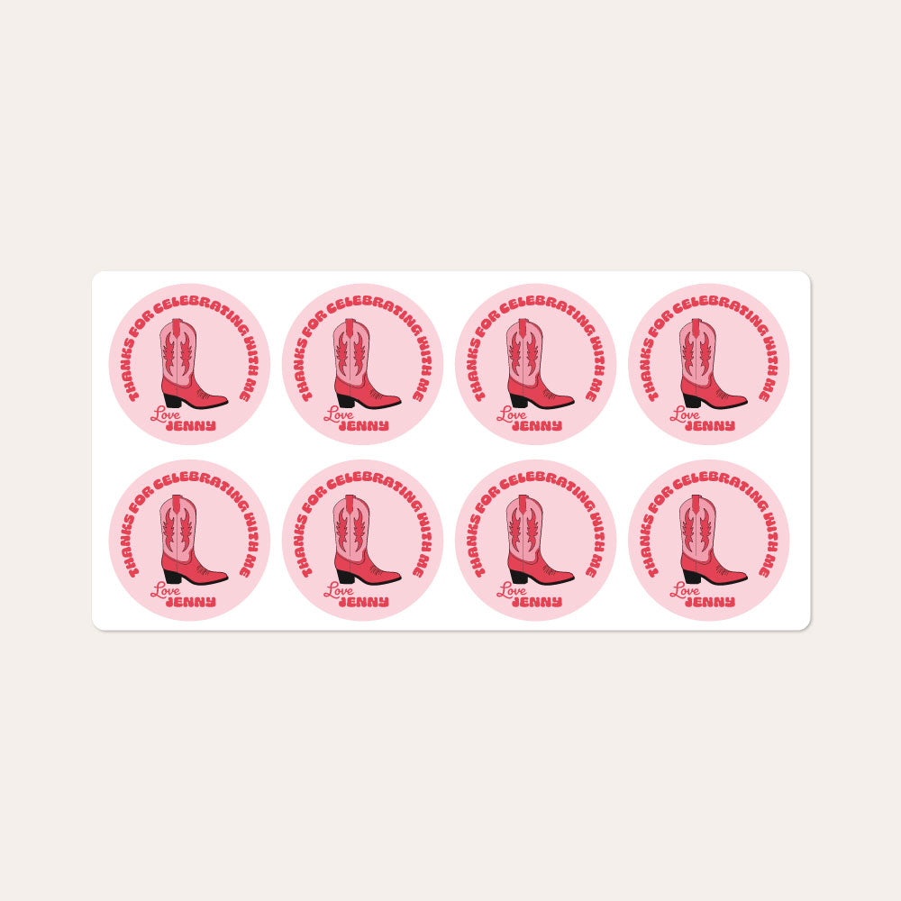 Western Cowgirl Boot Thank You Stickers