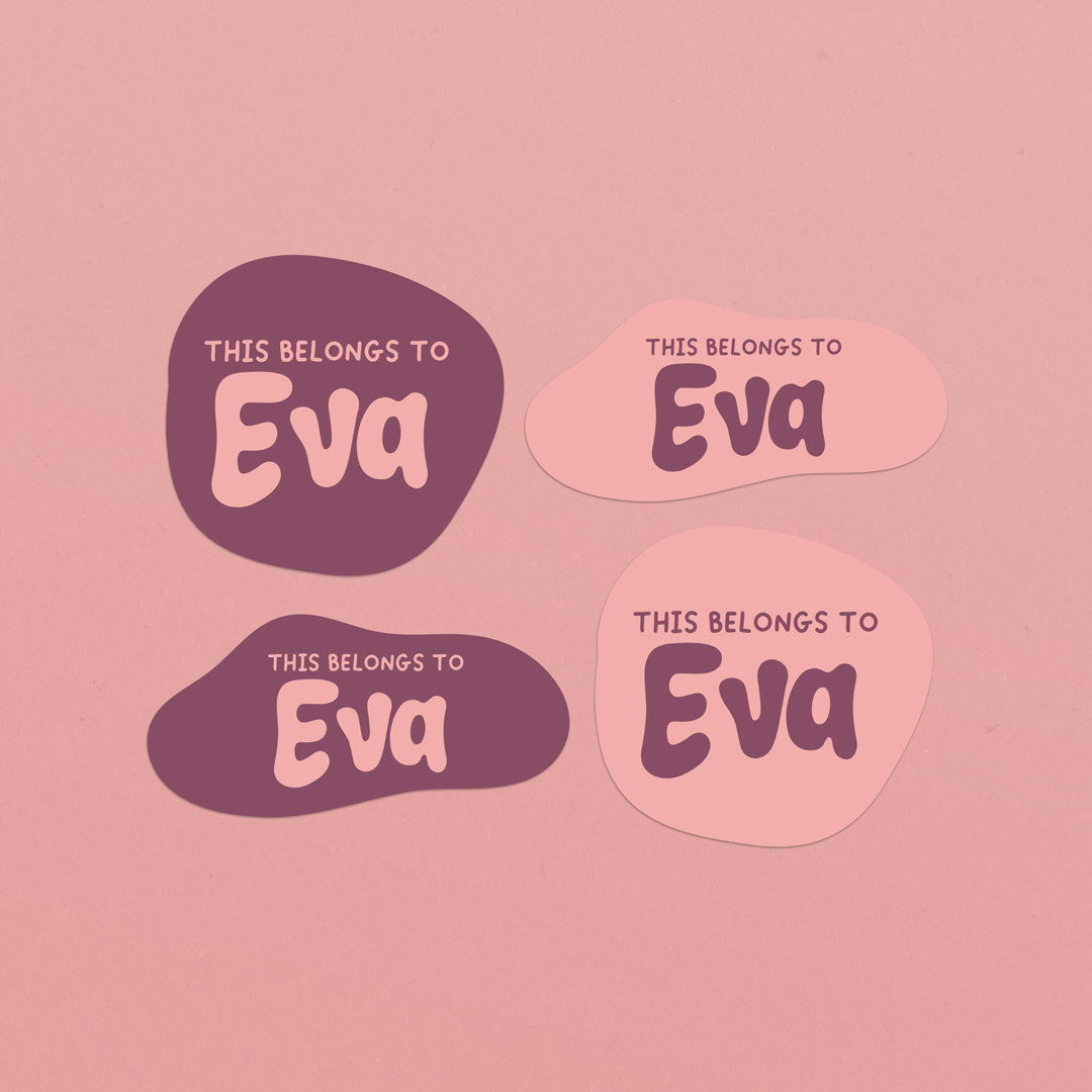 x2 sheets of pink kids name Eva labels for daycare