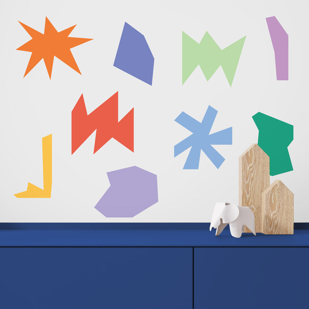 Colourful Abstract Shapes Wall Decals Stickers, Cute Kids Nursery Room Decor
