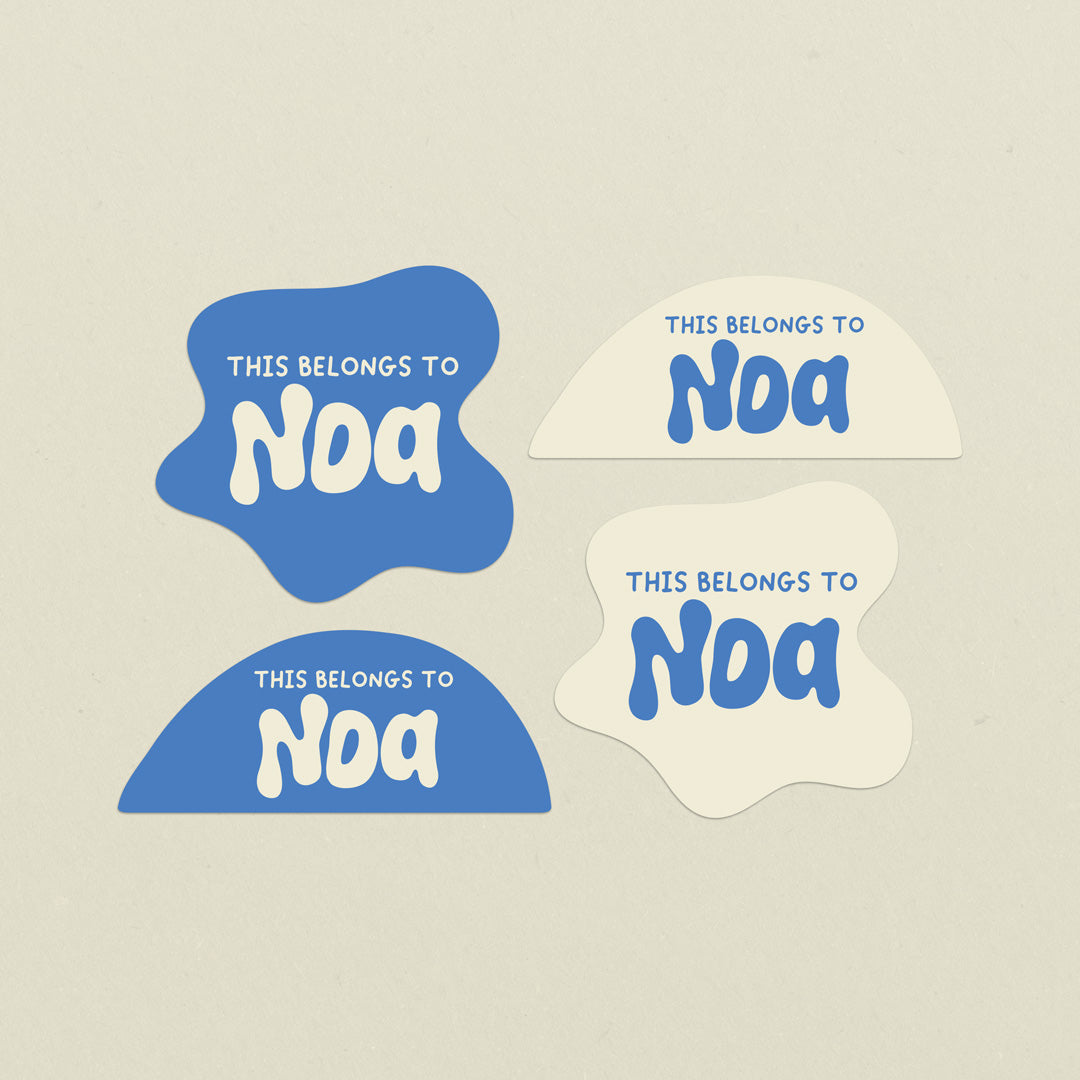 blue and beige kids name labels for daycare