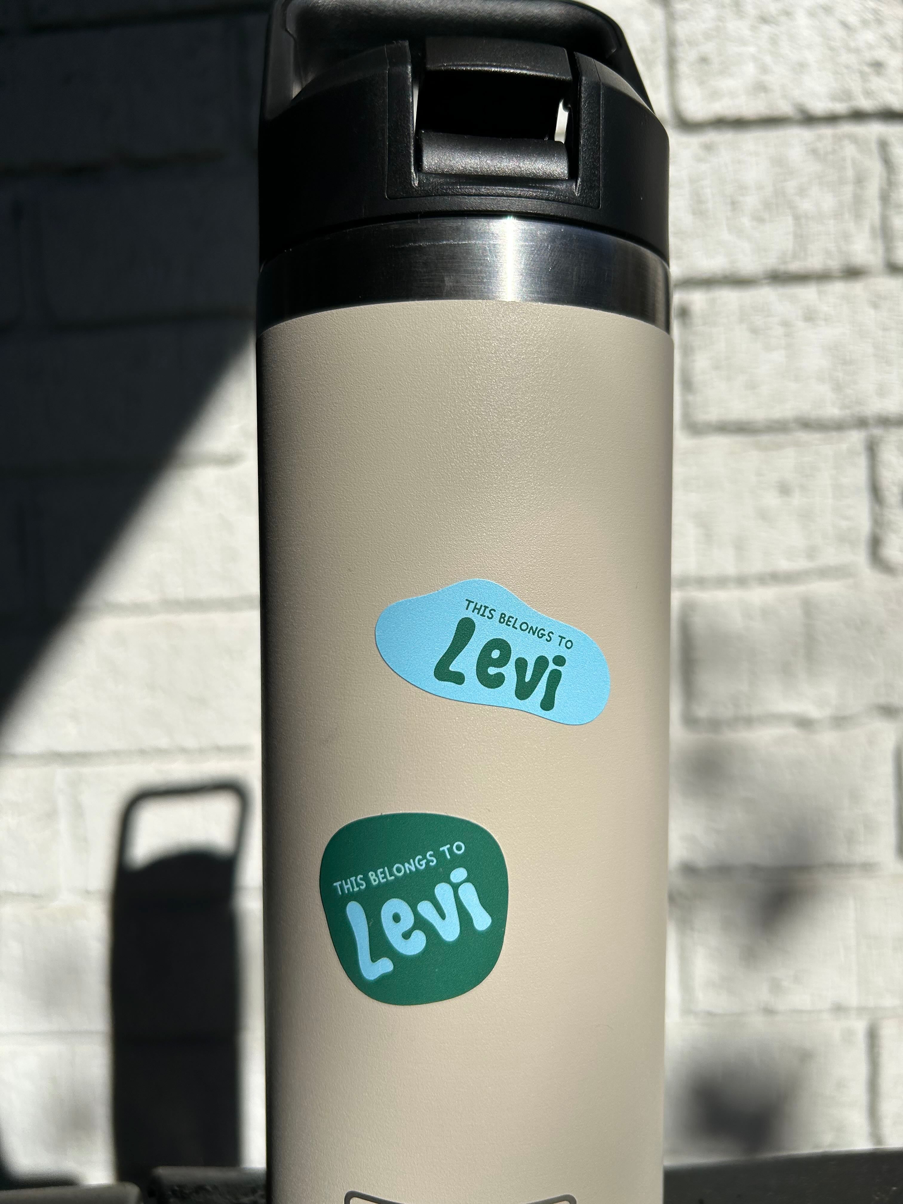 kid name label sticker on water bottle