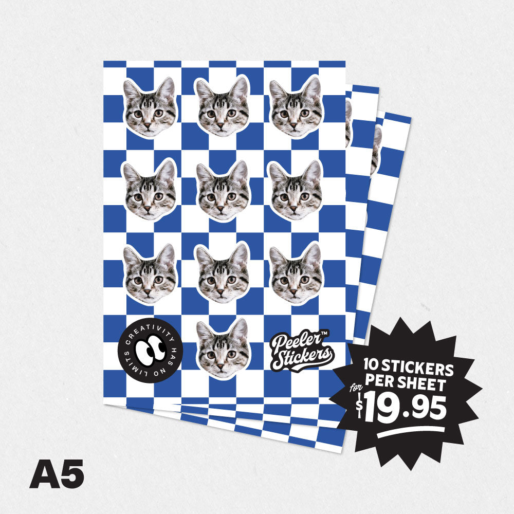 Custom Pet Sticker Sheet - Checkered Pattern (Includes 10 Stickers)