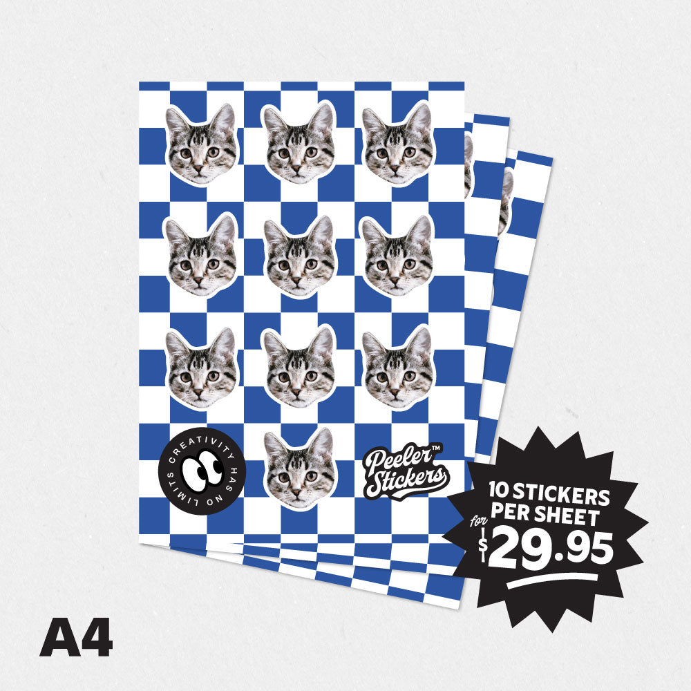 Custom Pet Sticker Sheet - Checkered Pattern (Includes 10 Stickers)