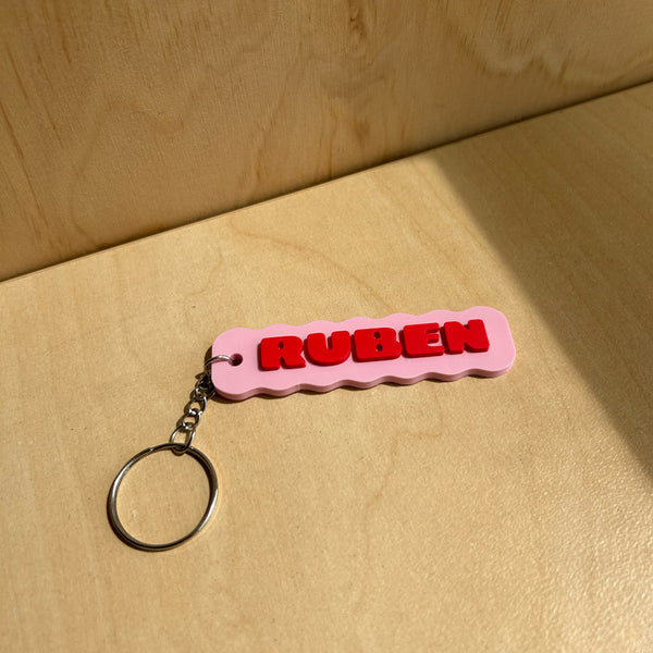 Personalised Name Keychain Kids Backpack Tag - Wavy - Peeler Stickers