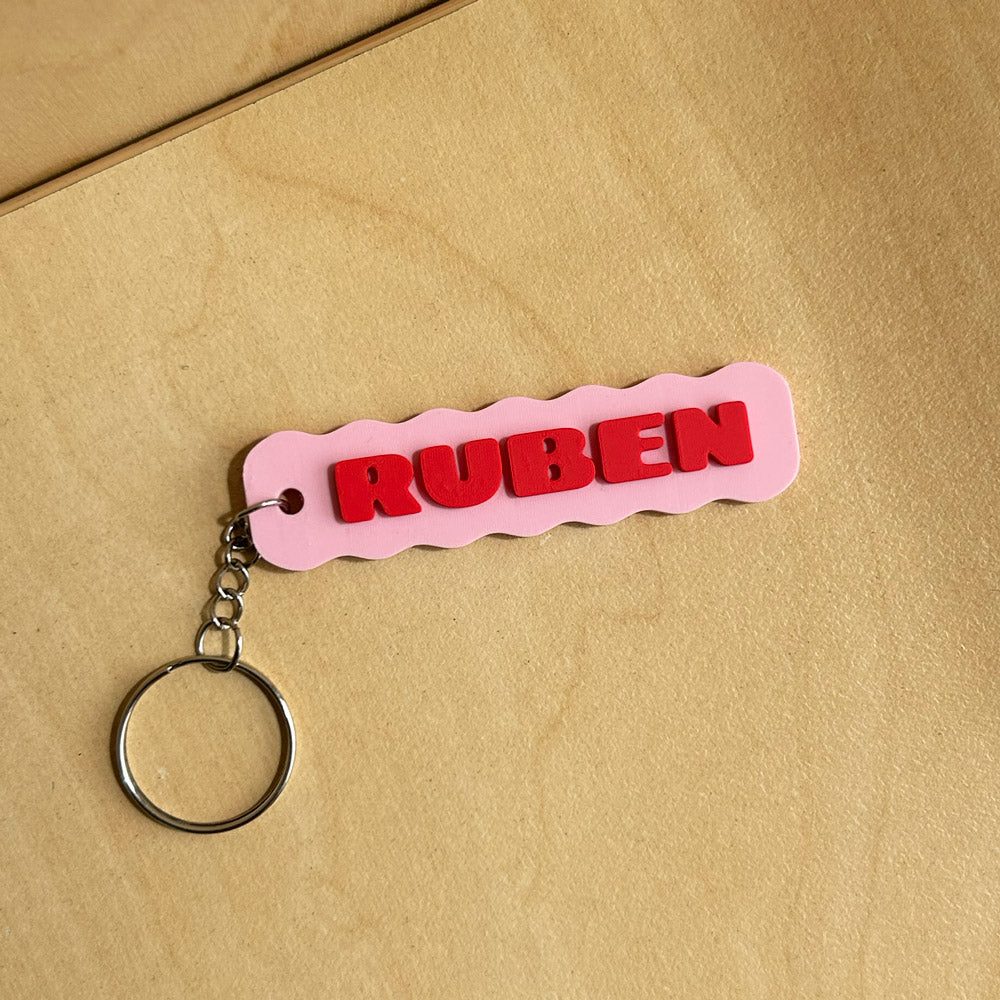 Personalised Name Keychain Kids Backpack Tag - Wavy - Peeler Stickers