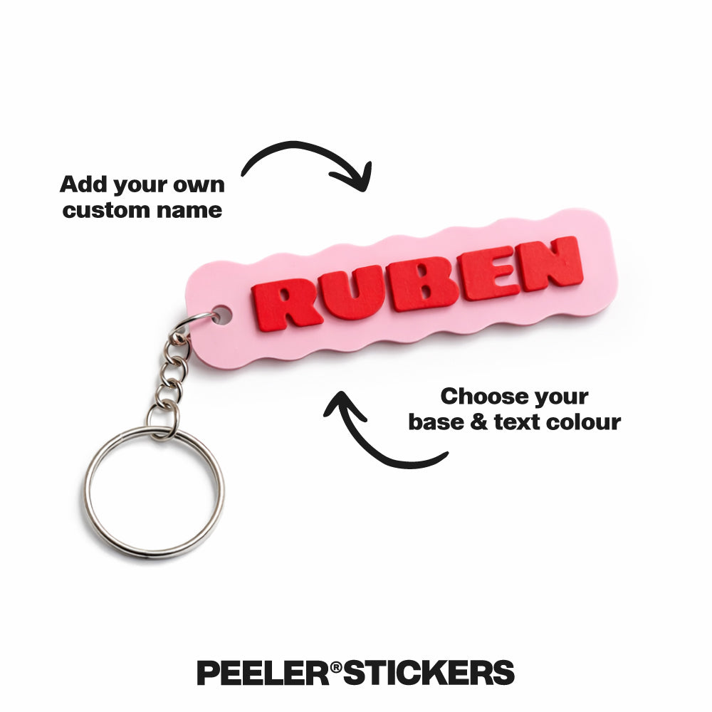 Personalised Name Keychain Kids Backpack Tag - Wavy - Peeler Stickers