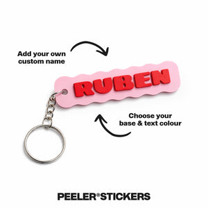 Personalised Name Keychain Kids Backpack Tag - Wavy - Peeler Stickers