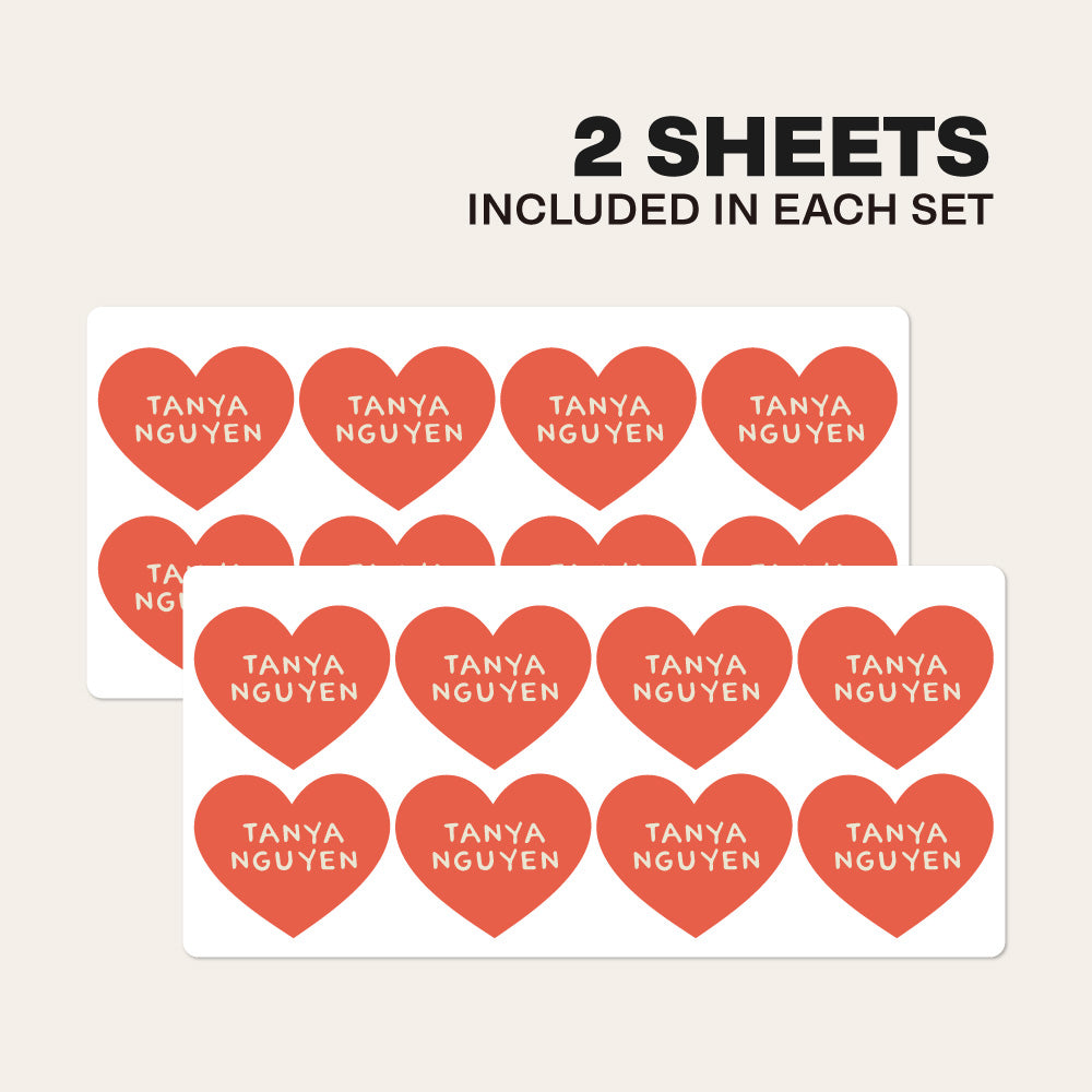 Heart Shape Kids Custom Daycare Sticker Labels – Personalised Name Labels
