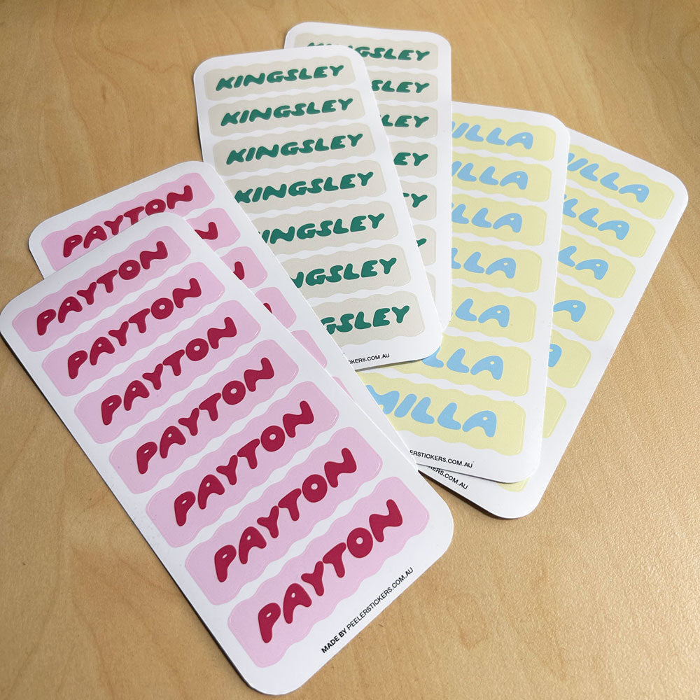 Personalised Kids Name Labels - Wavy Design