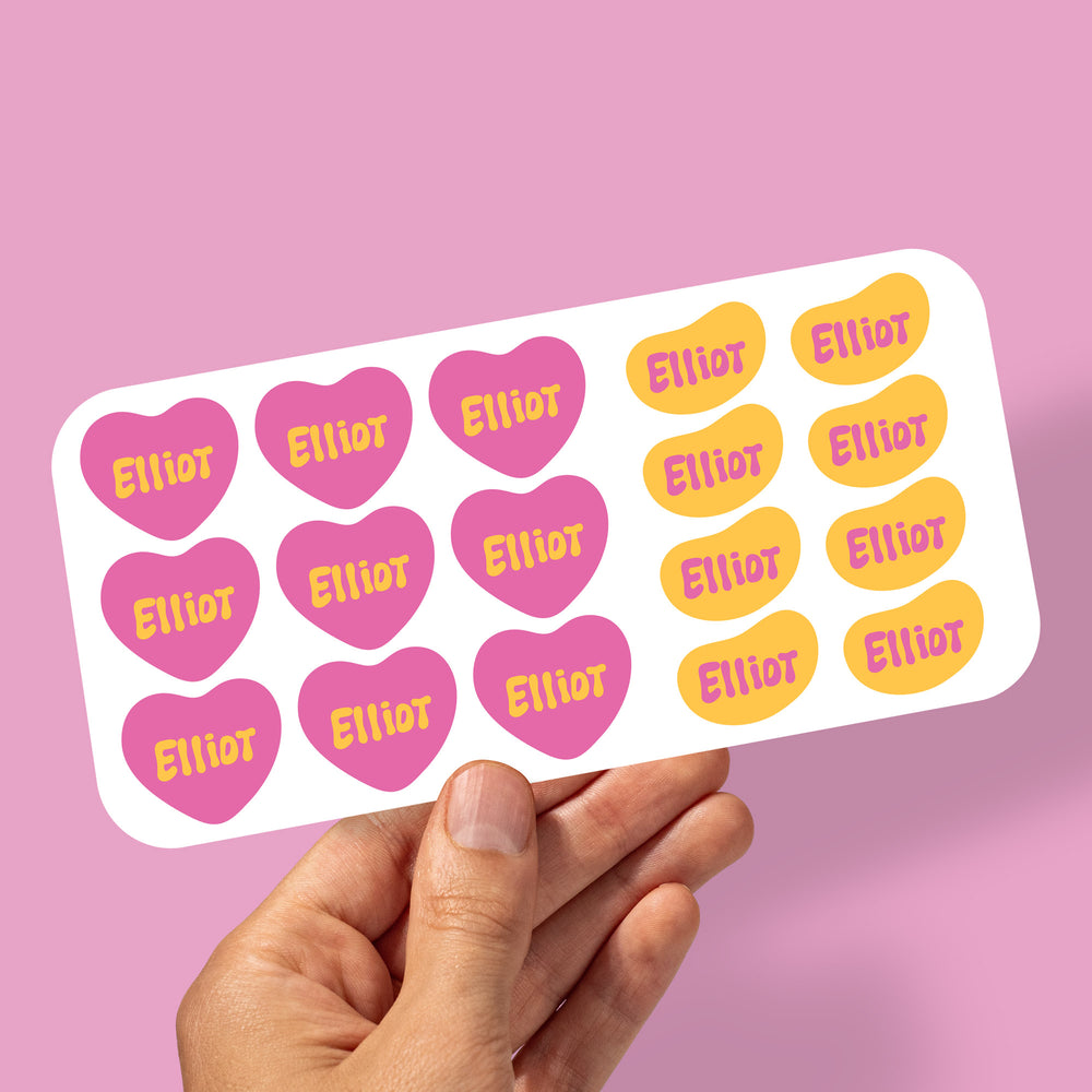 Custom name labels for kids Heart Shape