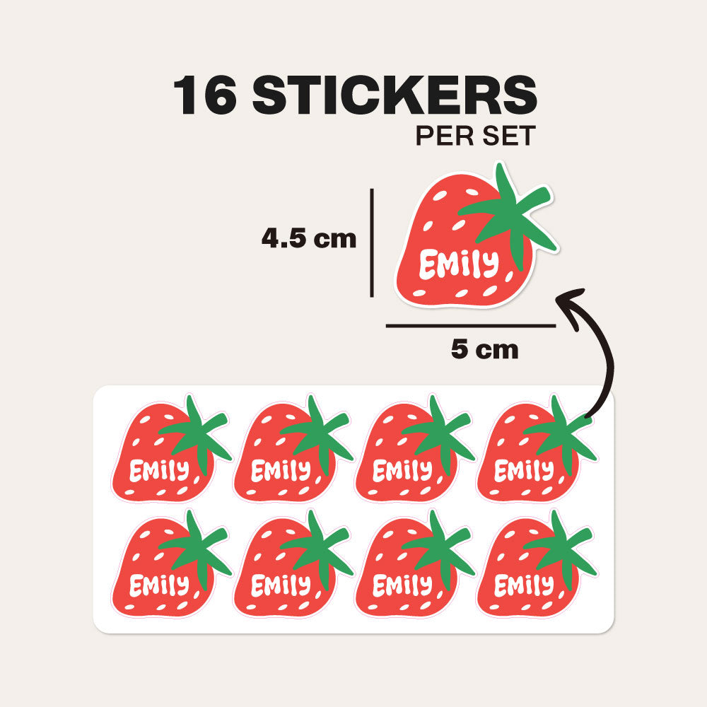 Personalised Kids Strawberry Name Labels – Waterproof School & Daycare Stickers