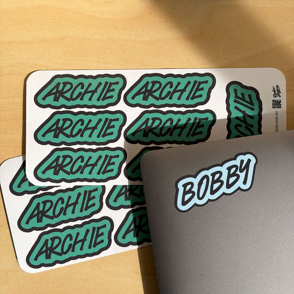 Trendy Kids Name Labels in Graffiti Font
