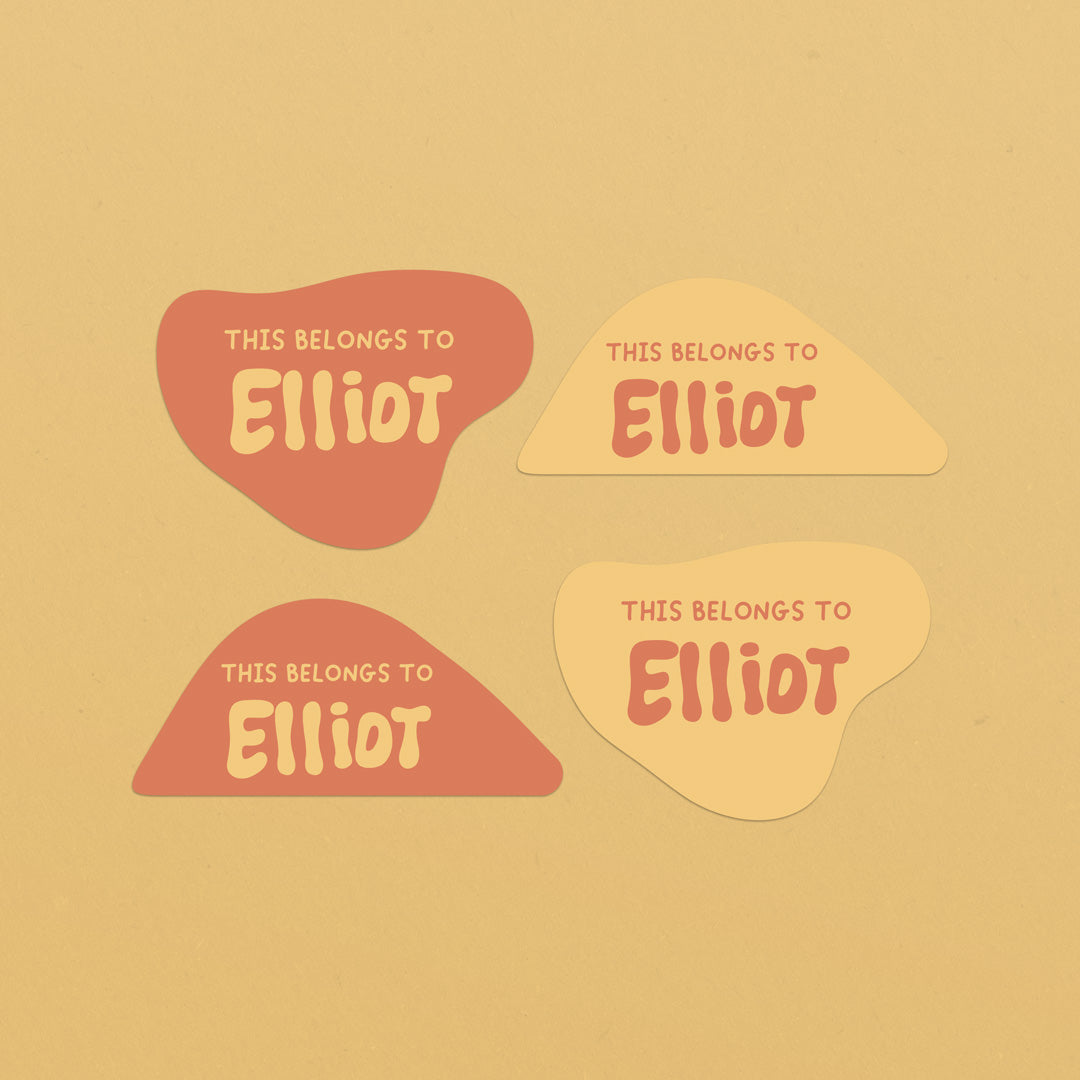 name stickers for daycare yellow and orange