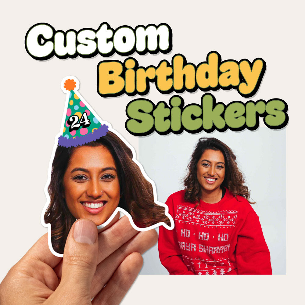 Custom face birthday party hat stickers