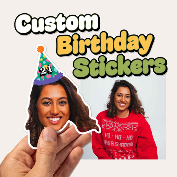 Custom face birthday party hat stickers