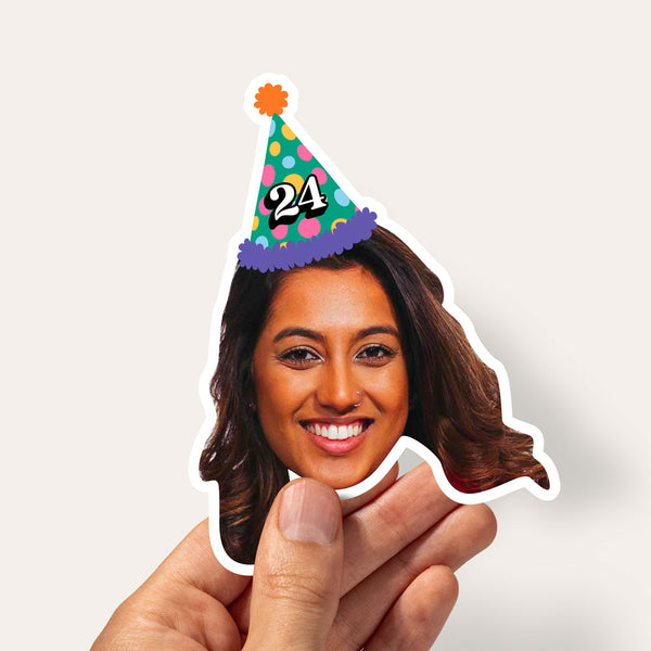 Personalised Birthday Face Stickers with Custom Party Hat