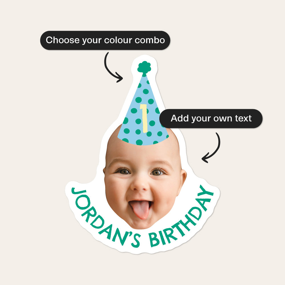 Custom Birthday Party Hat Stickers - Happy Birthday Labels