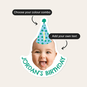 Custom Birthday Party Hat Stickers - Happy Birthday Labels
