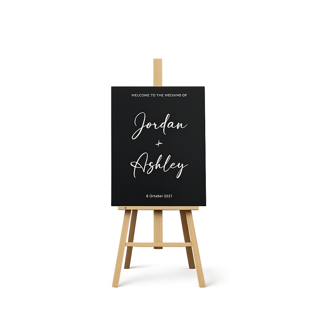 Custom wedding welcome sign with vinyl lettering